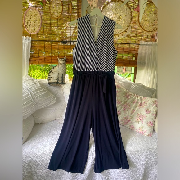 Sandra Darren Pants - Striped Wide Leg Sailor Jump Suit